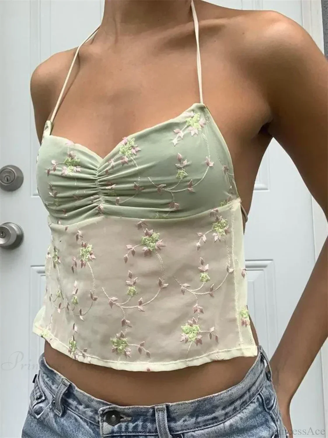Y2K Floral Backless Tie-up Halter Crop Top - Image 7