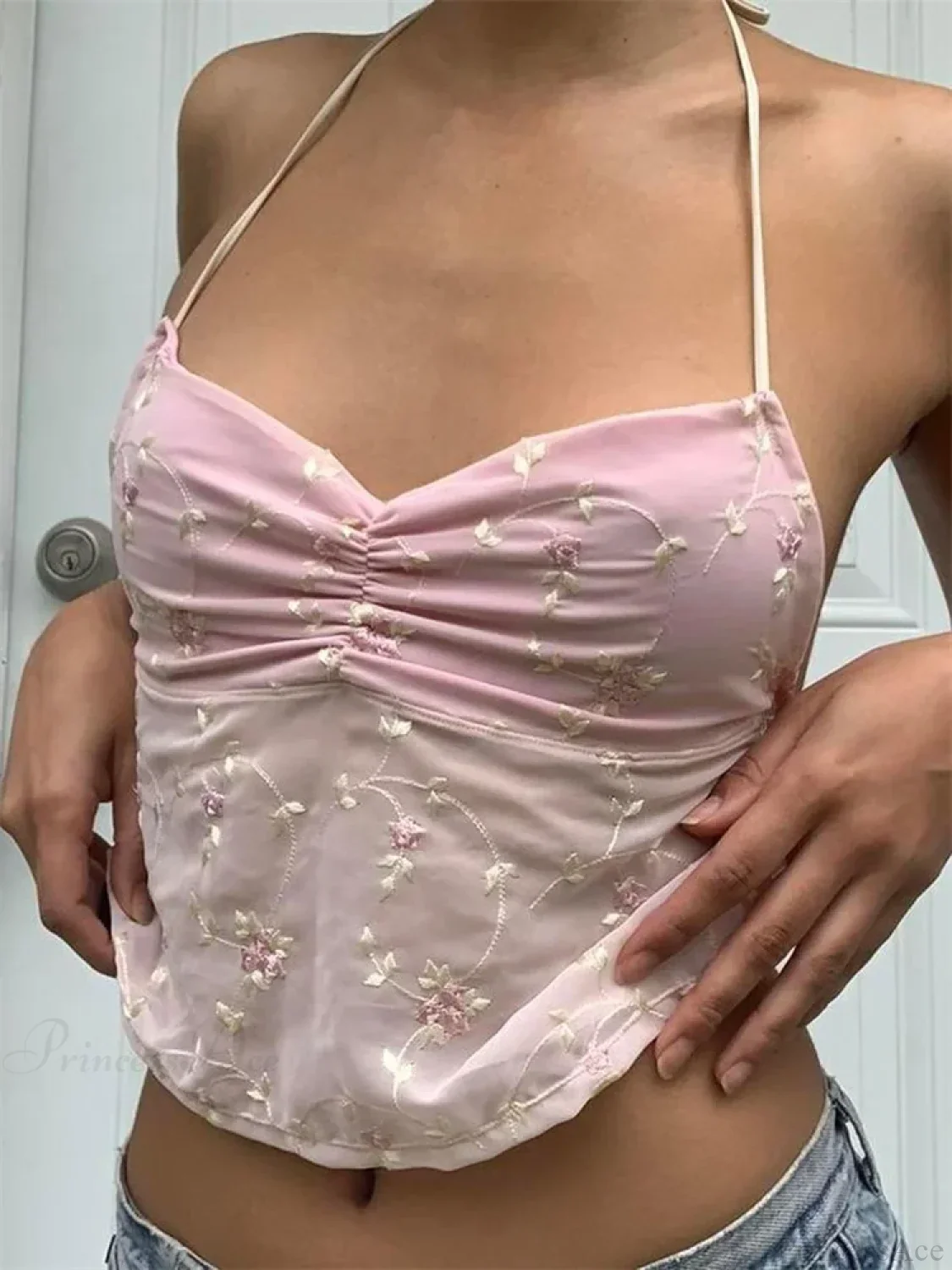 Y2K Floral Backless Tie-up Halter Crop Top - Image 8