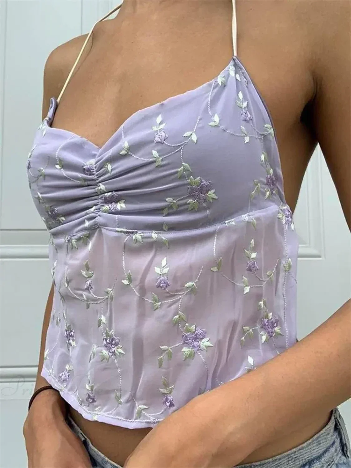 Y2K Floral Backless Tie-up Halter Crop Top - Image 9