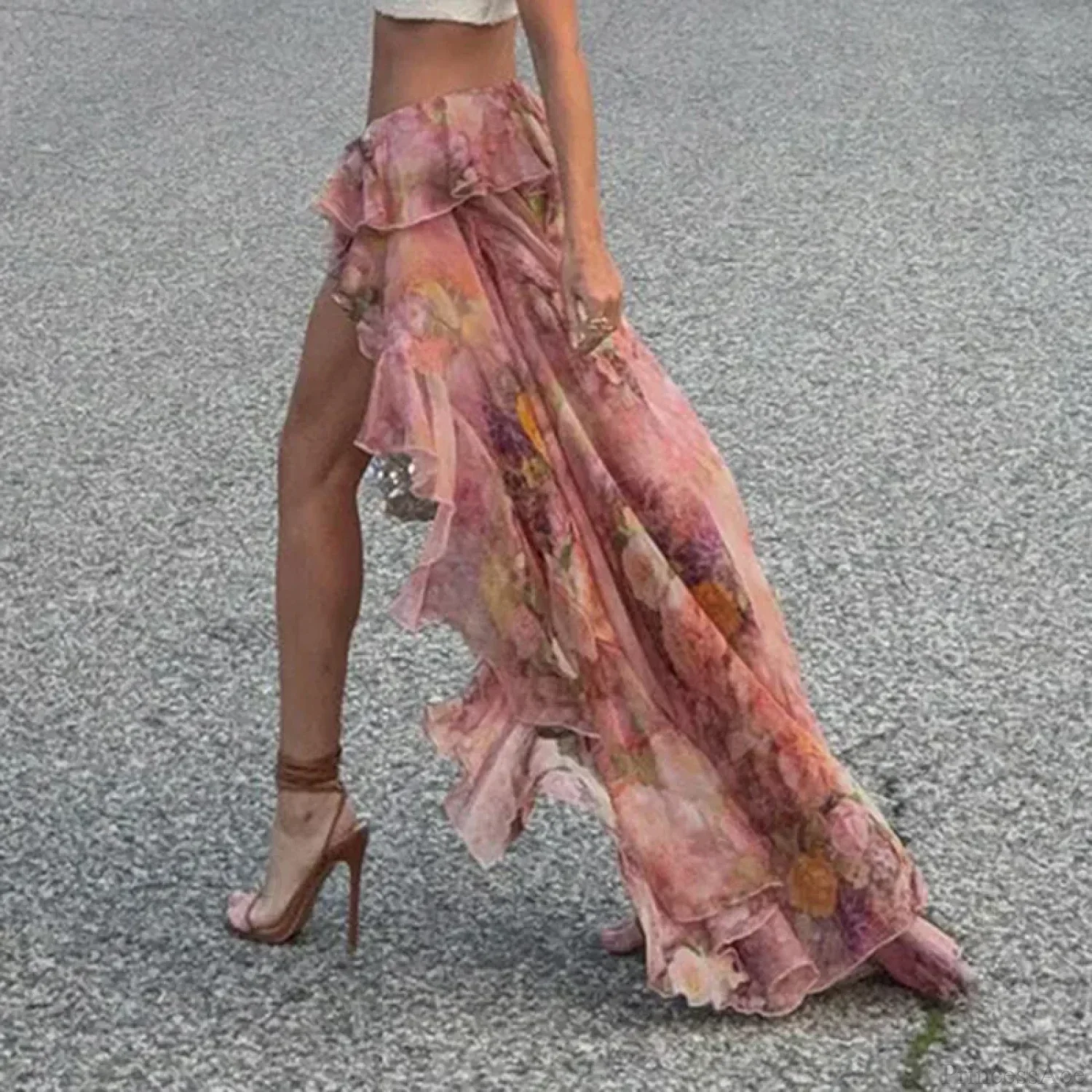 Y2K Floral Printed Low Waist Lace Holiday Skirt - Image 2