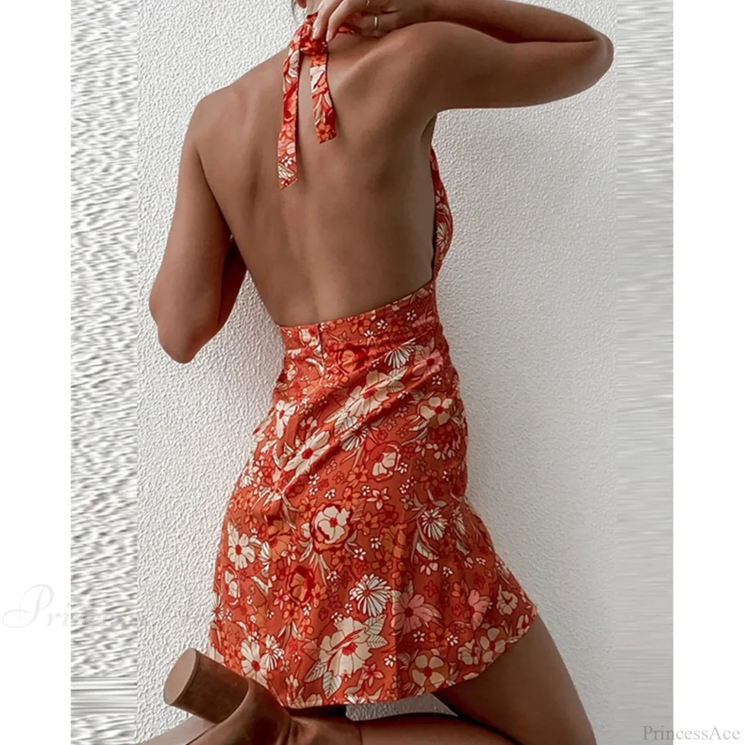 Y2K Floral Sleeveless Halter Neck Backless Floral Dress - Image 2