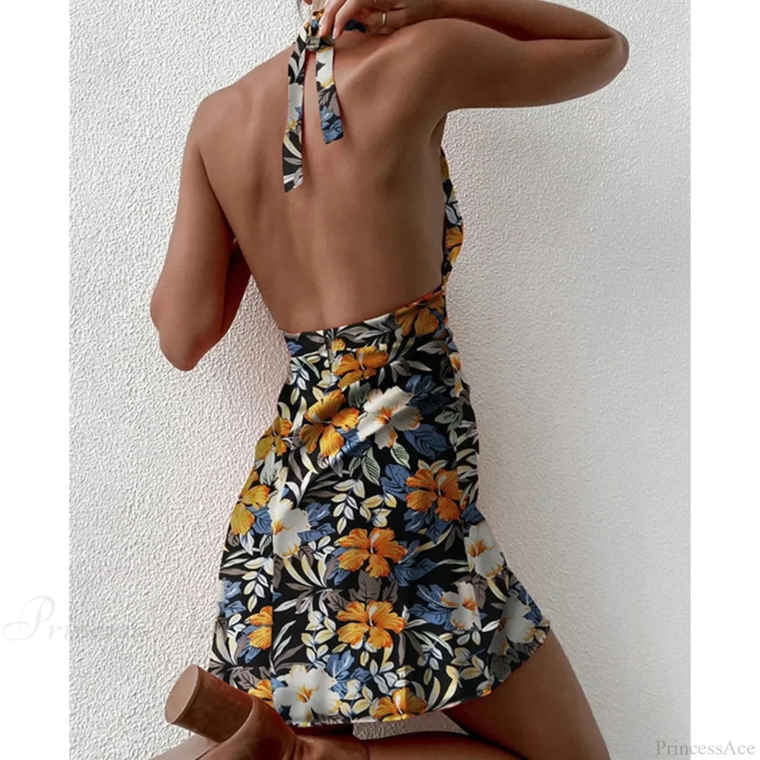 Y2K Floral Sleeveless Halter Neck Backless Floral Dress - Image 6