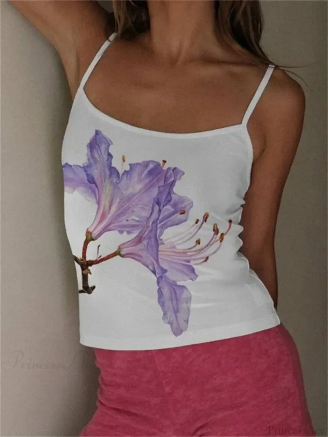 Y2K Flower Print Slim Strap Tank Crop Top - Image 5