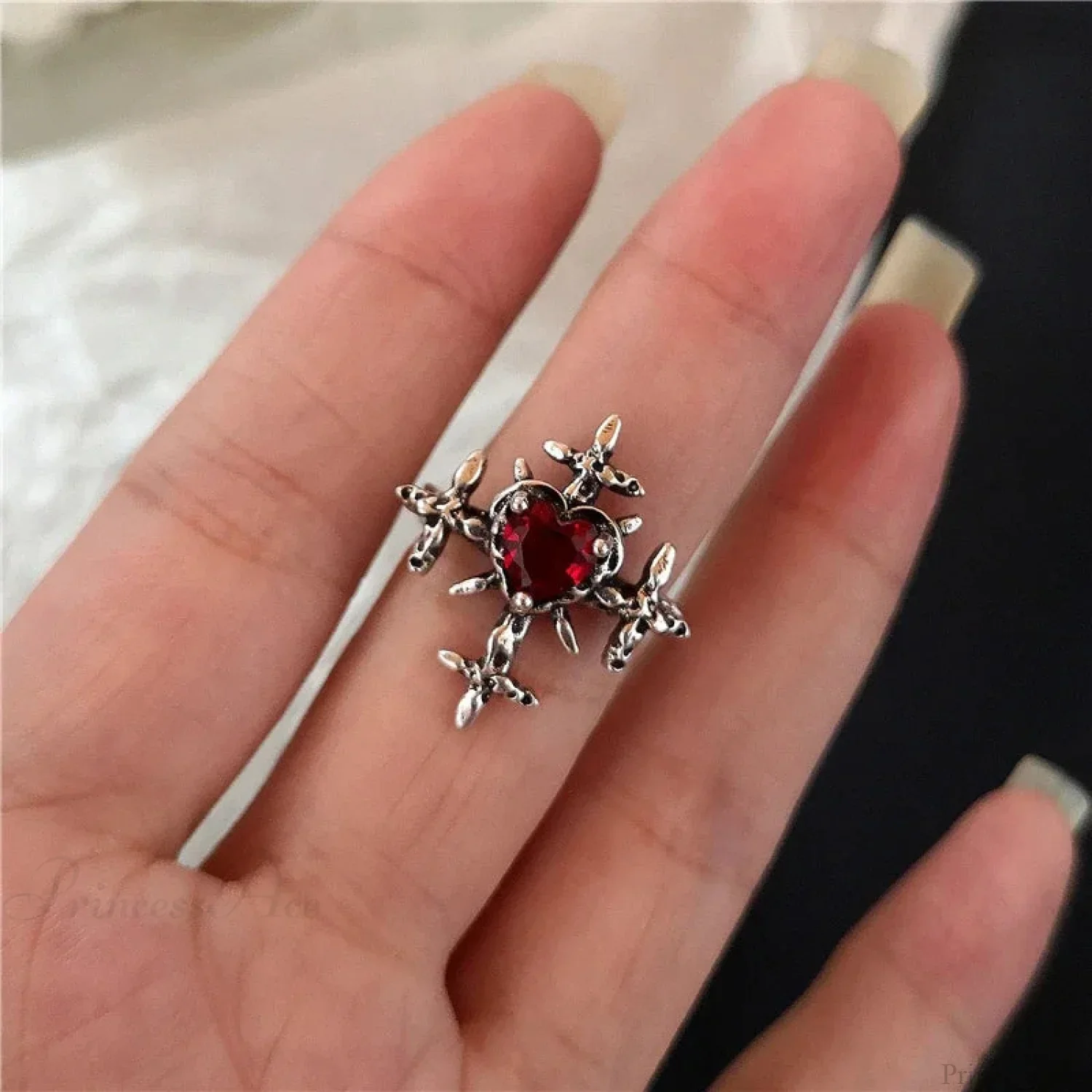 Y2K Gothic Animal Spider Crimson Crystal Ring - Image 10