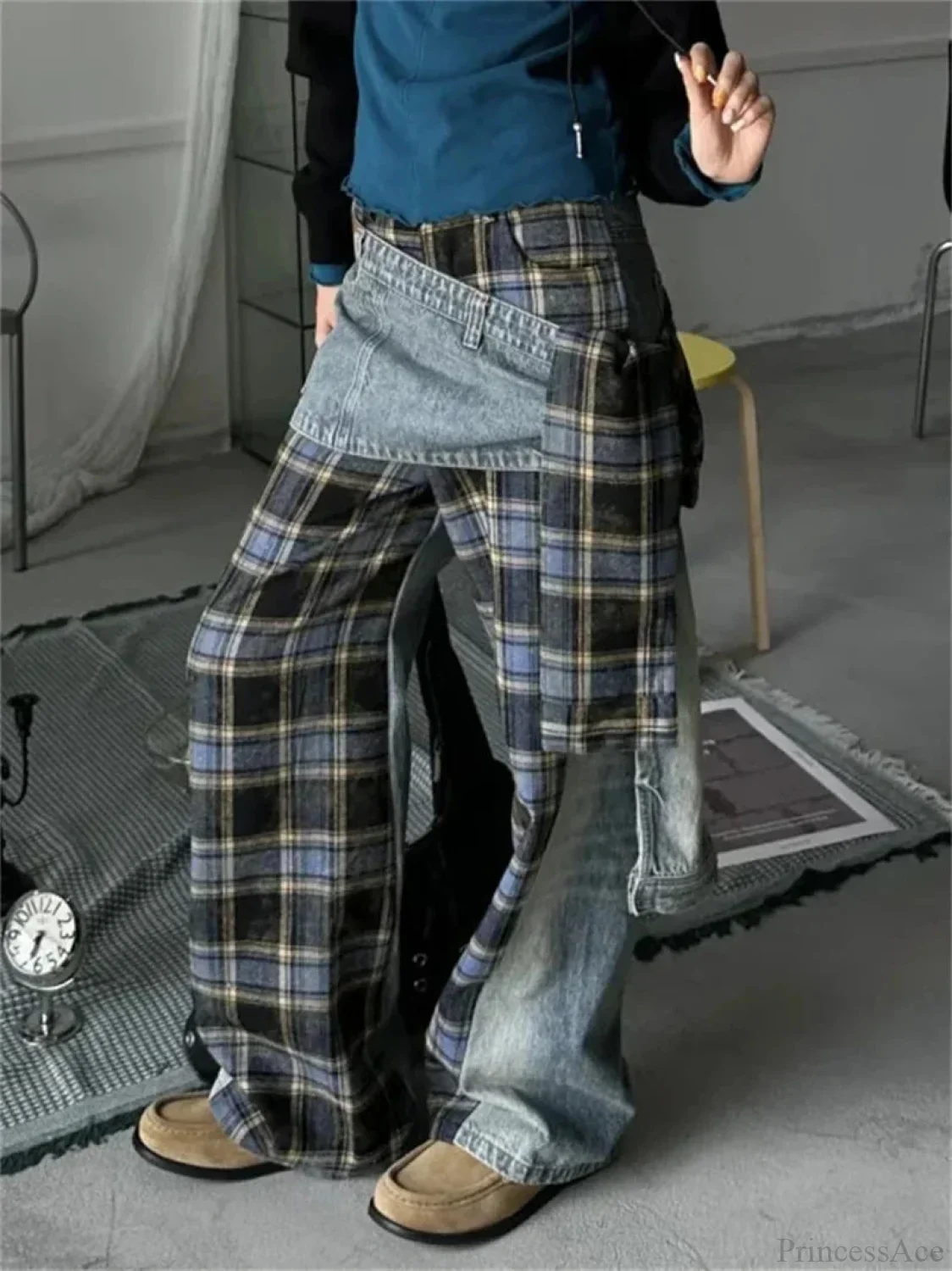 Y2K Gothic Large Checkered Denim Pant - Image 2