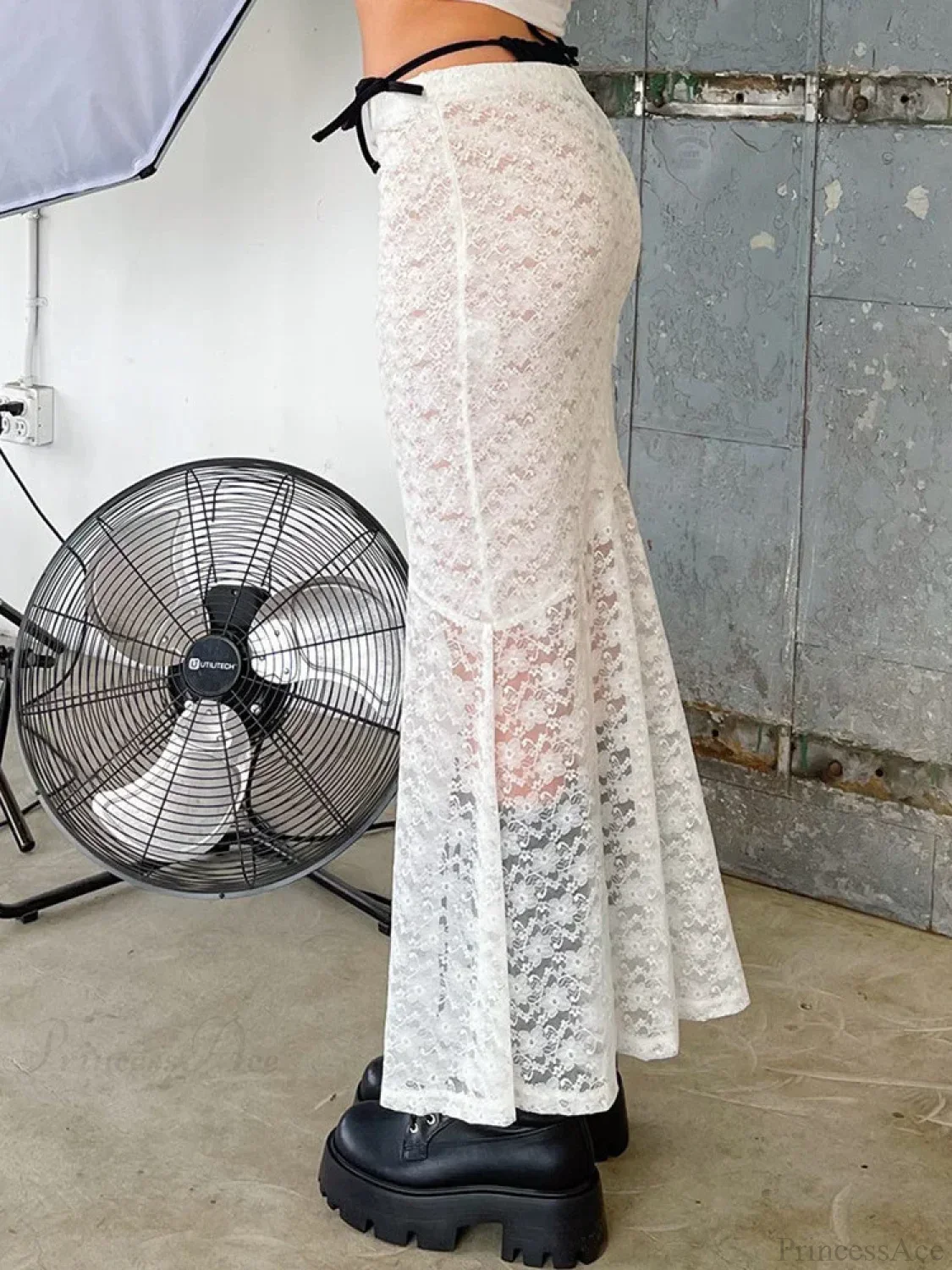 Y2K Grunge Lace Mesh See Through Bow Tie Long Skirt - Image 2