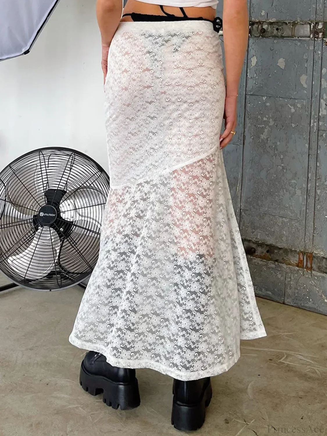 Y2K Grunge Lace Mesh See Through Bow Tie Long Skirt - Image 3