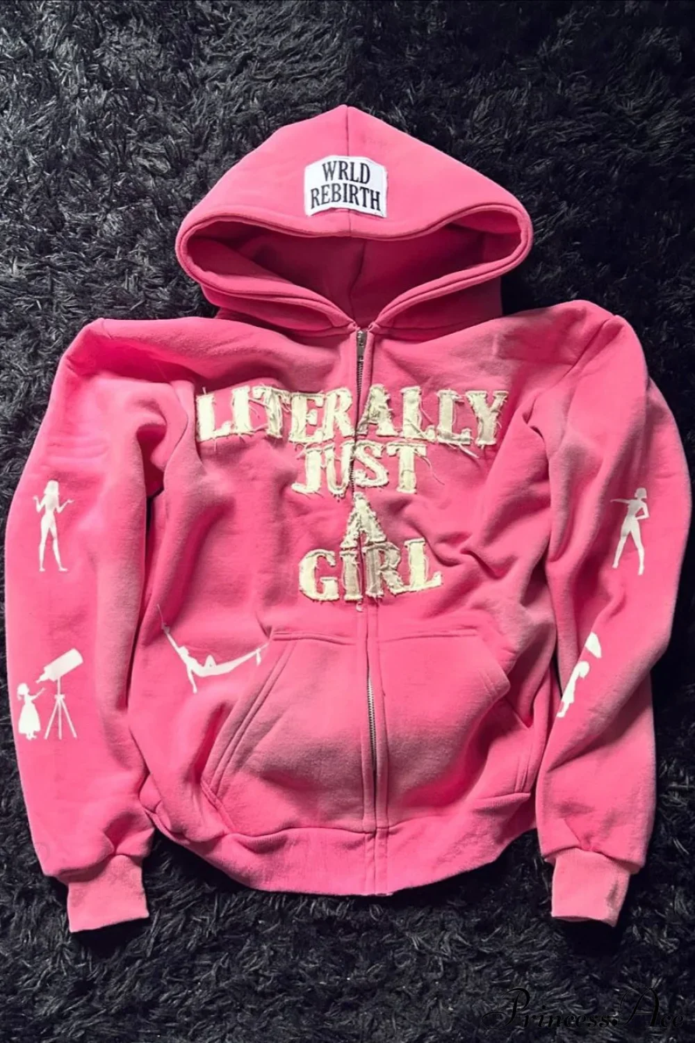 Y2K Hip-Hop 3D Letter Print Loose Zip Hoodie
