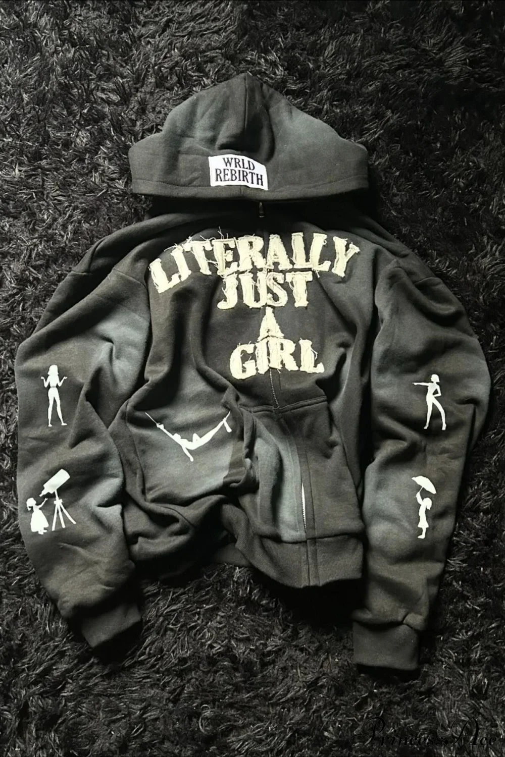 Y2K Hip-Hop 3D Letter Print Loose Zip Hoodie - Image 3