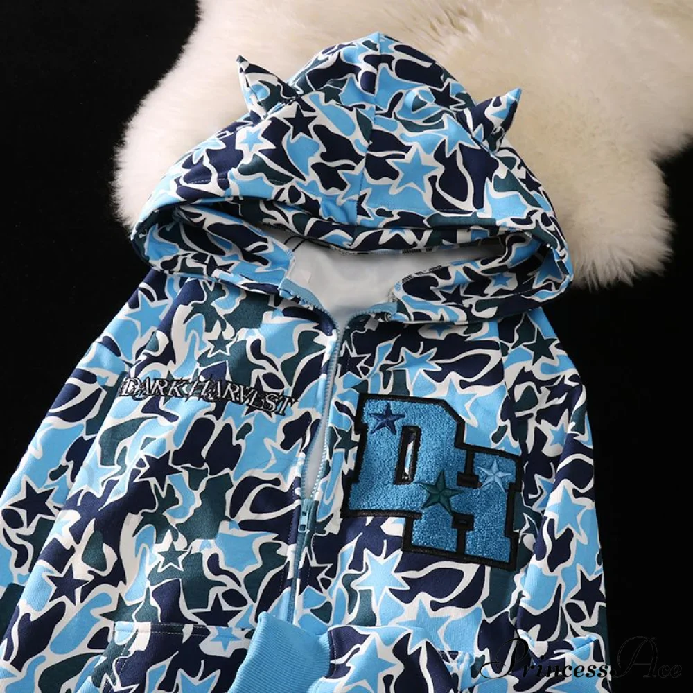 Y2k Hoodie Demon Streetwear Camouflage Up Embroidery Oversized Harajuku Zip Women - Image 5
