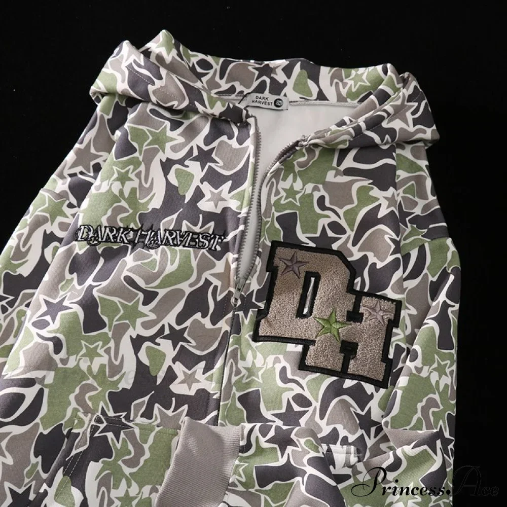 Y2k Hoodie Demon Streetwear Camouflage Up Embroidery Oversized Harajuku Zip Women - Image 7