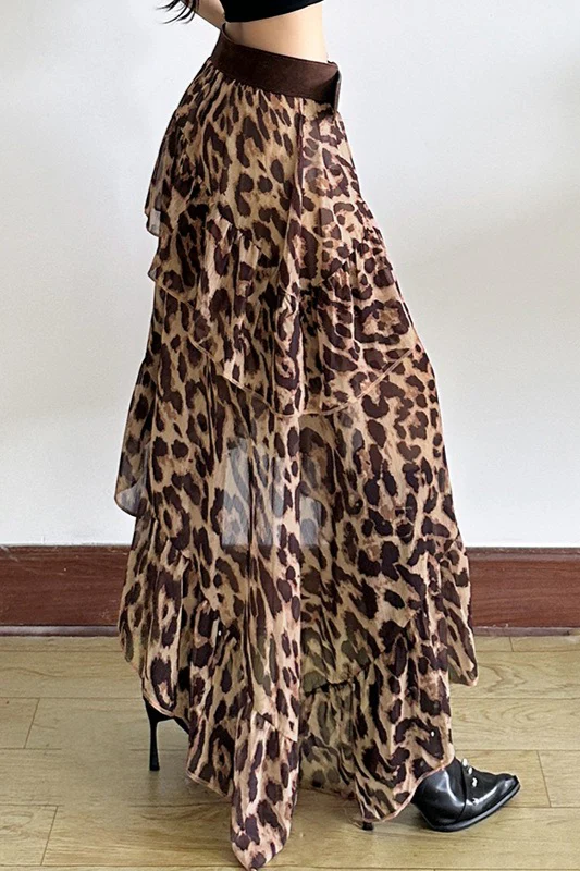 Y2K Leopard Print High-Waisted Loose Fit Skirt - Image 4