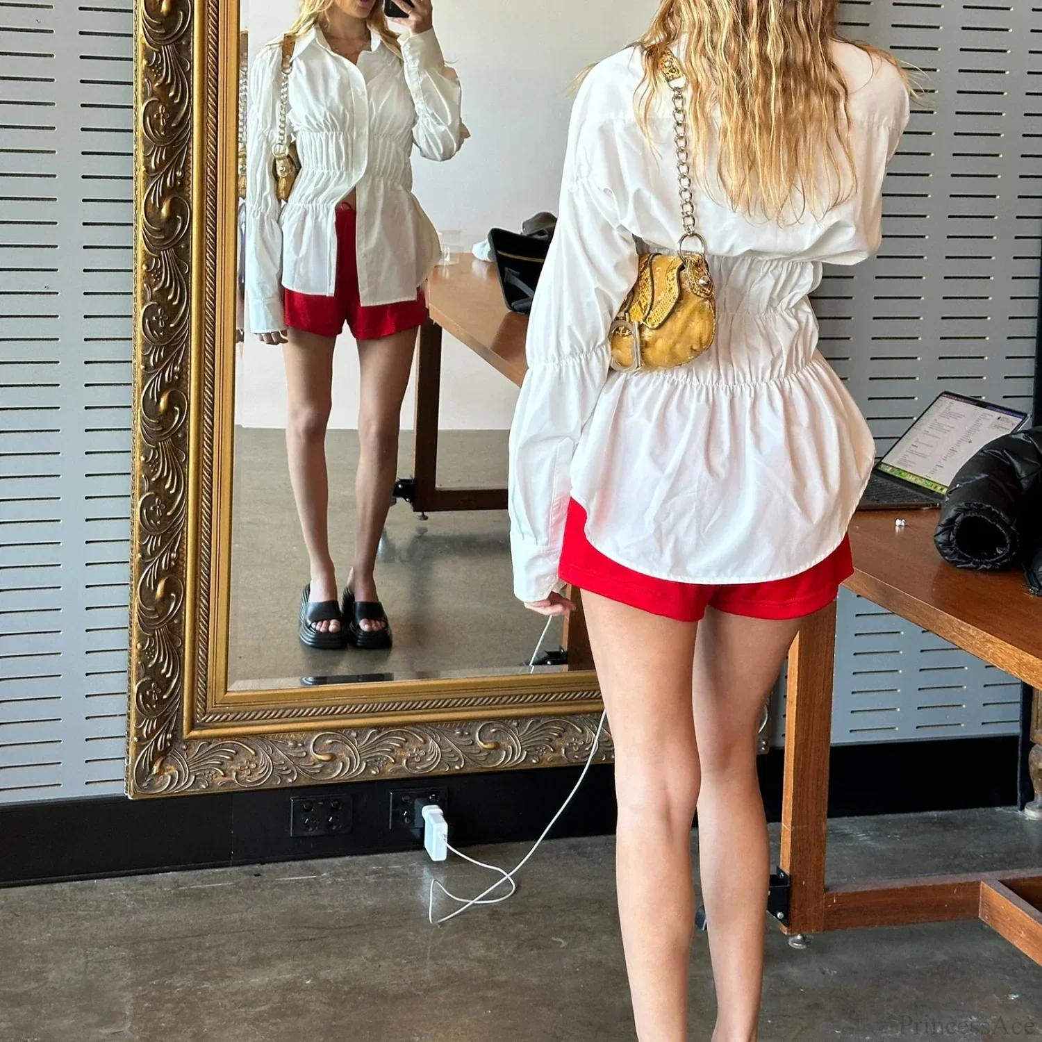 Y2K Long Sleeve Scrunched Blouse - Image 2