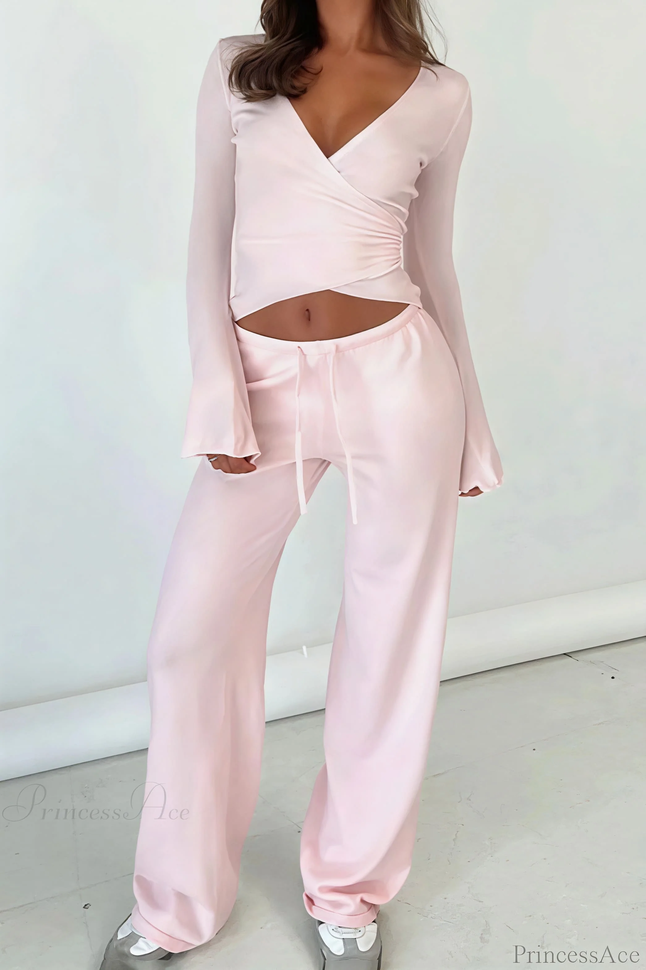 Y2K Sexy V-Neck Fitted Top Casual Pants Two Piece Set - Image 2