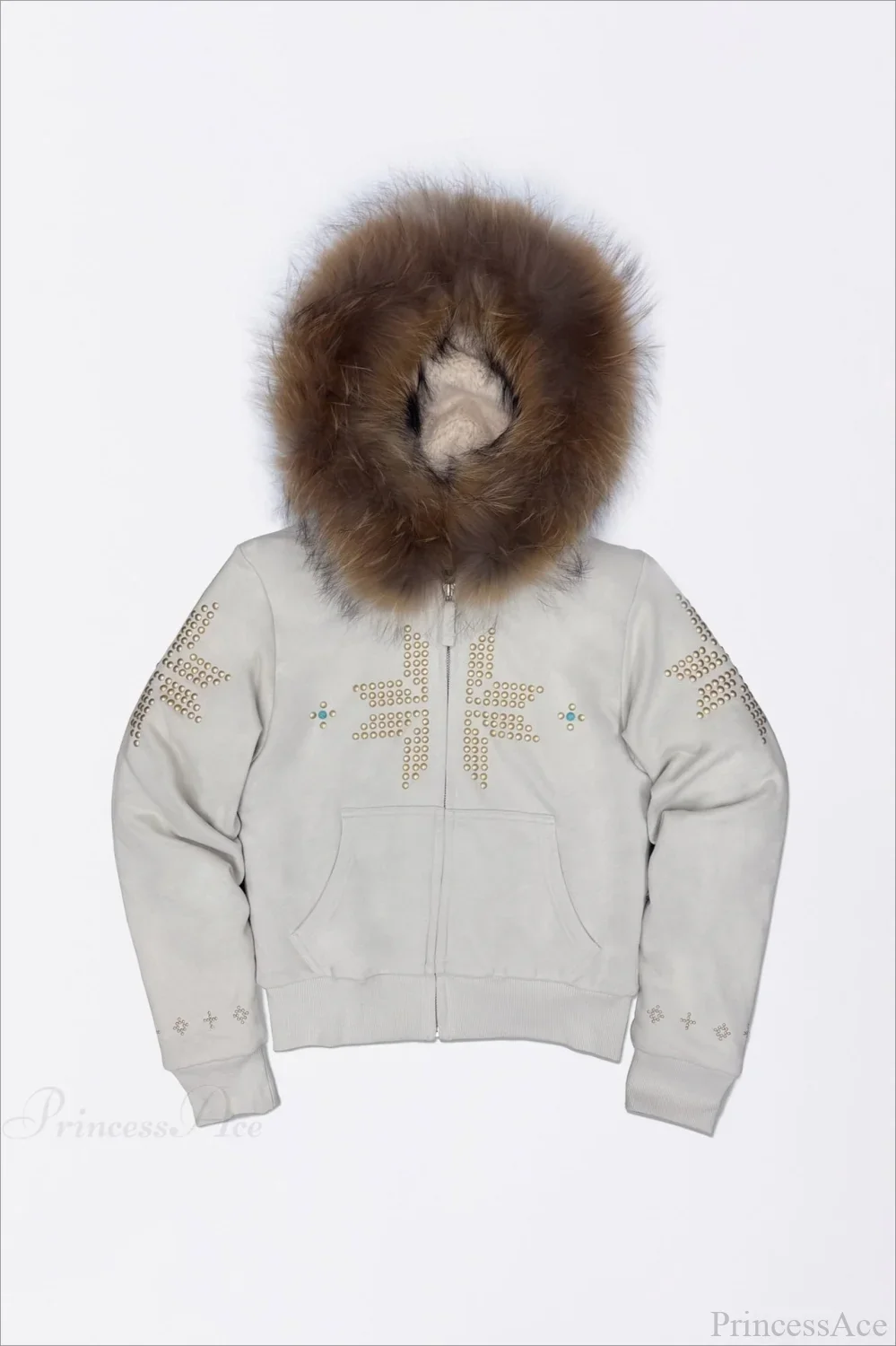 Y2K Sherpa Collar Rhinestone Zip-Front Waist-Cinched Hoodie - Image 7