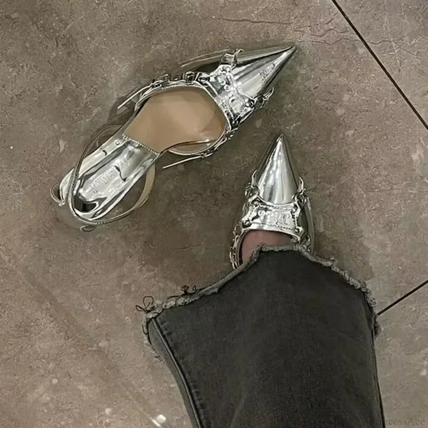 Y2K Silver Rebel Gothic Pointed Toe Tall Heel - Image 3