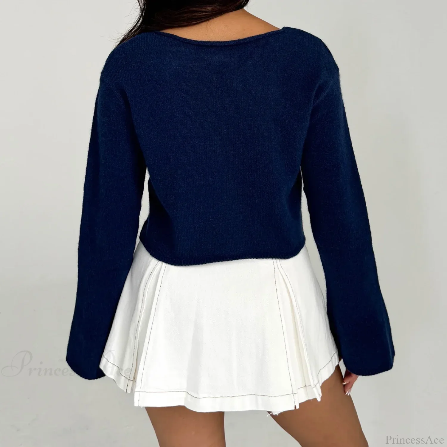 Y2K Star Print Lightweight Crewneck Cropped Knit Pullover Top - Image 6