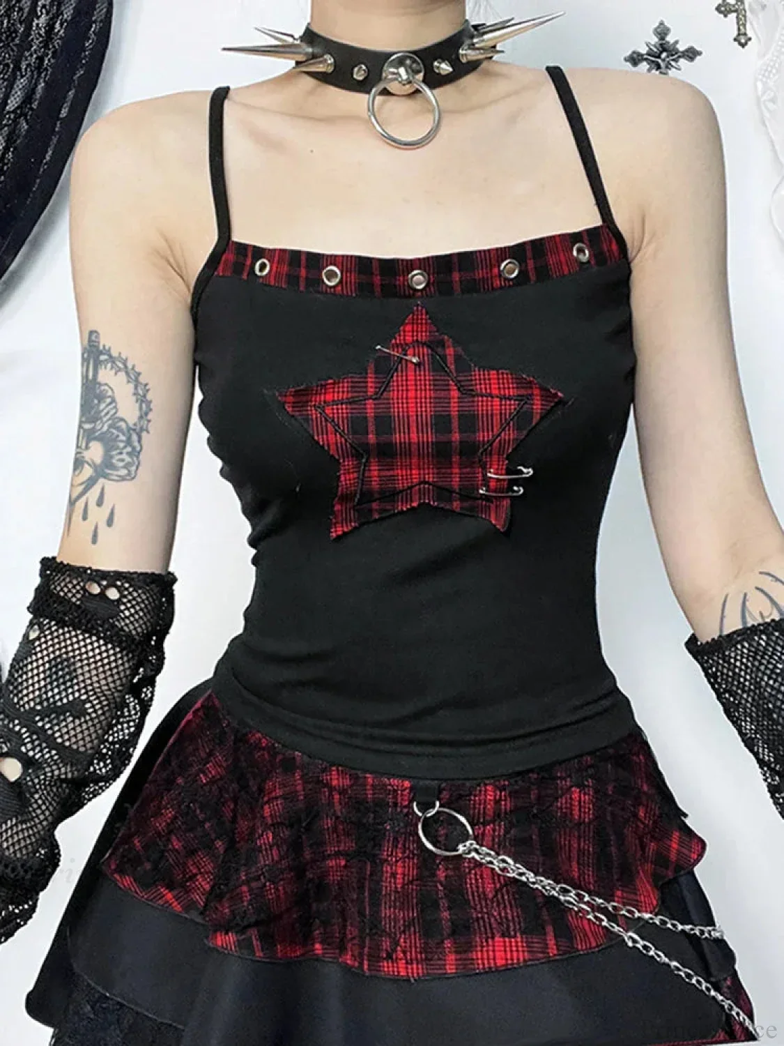 Y2K Tartan Patchwork Cyber Punk Crop Top - Image 2