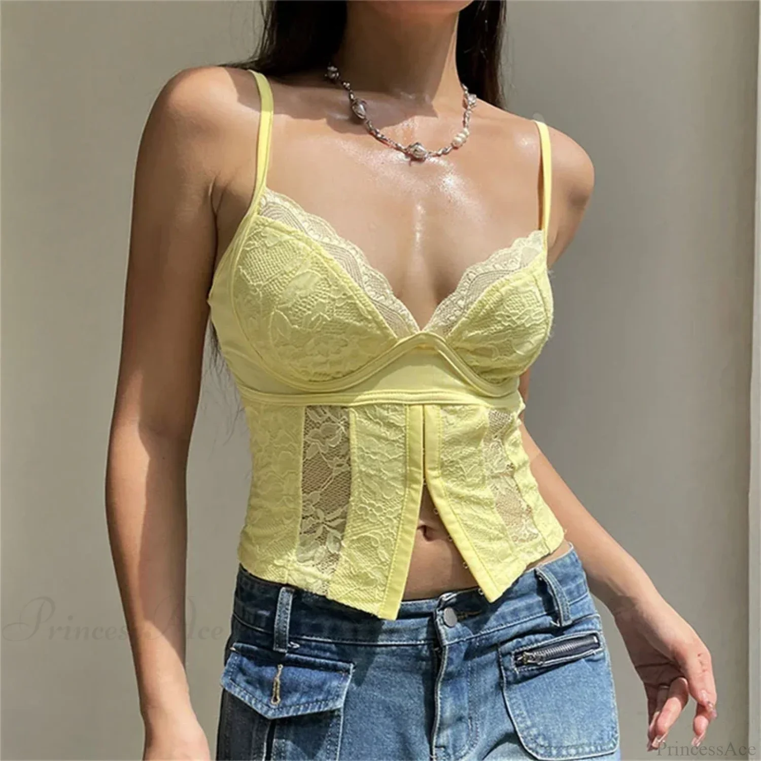 Y2K V-neck Bustier Vintage Lace Trim Backless Slim Fit Camisole Crop Top - Image 3