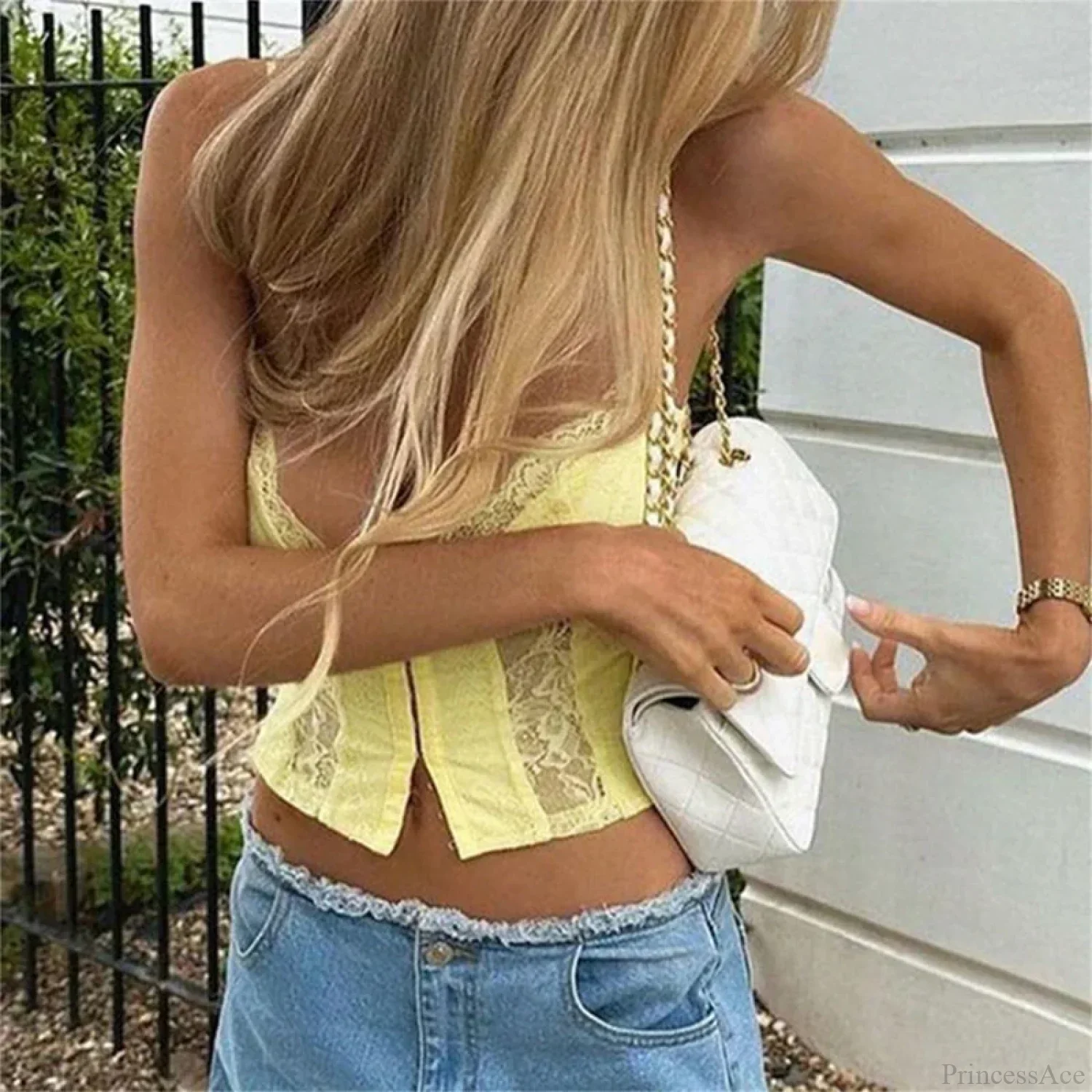 Y2K V-neck Bustier Vintage Lace Trim Backless Slim Fit Camisole Crop Top - Image 4