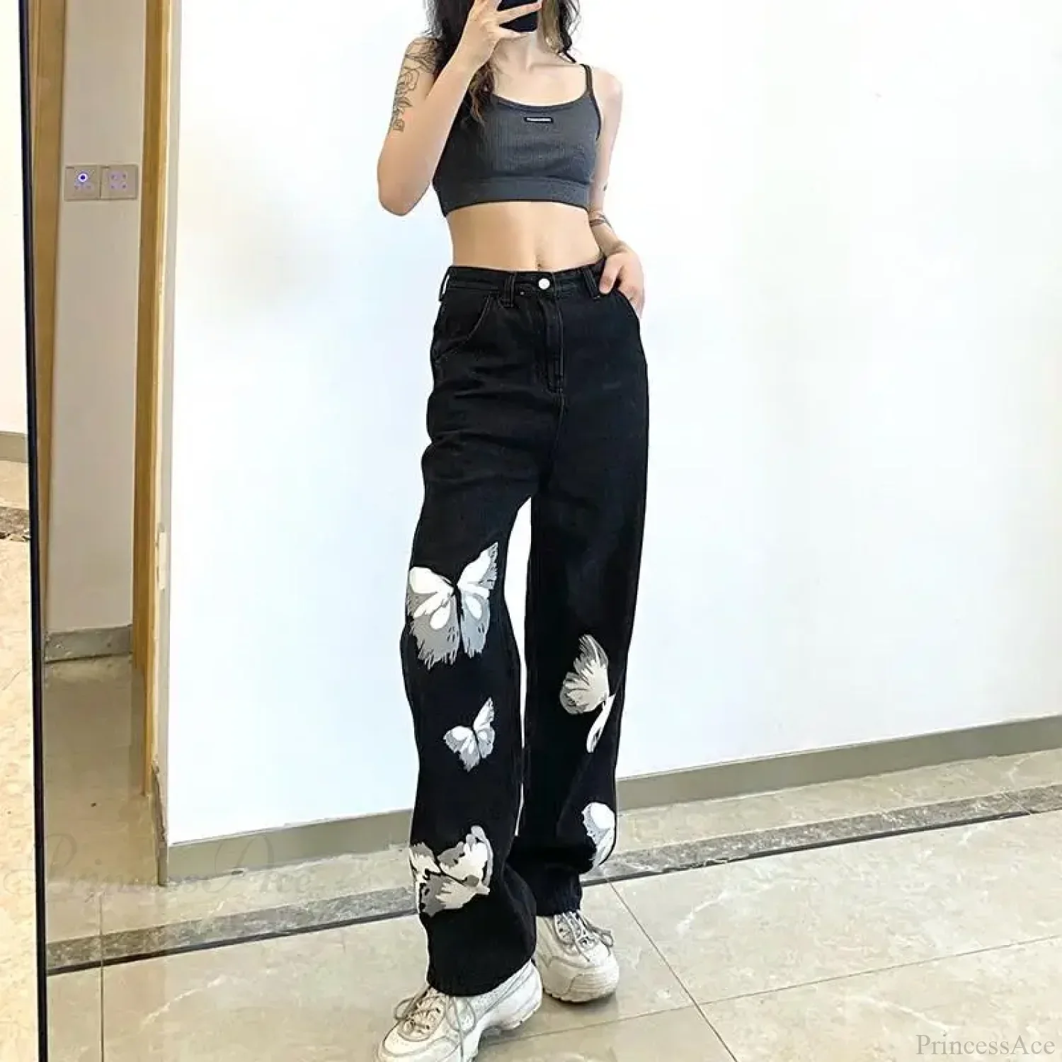 Y2K Vintage Black Wide Leg Jeans Pants - Image 3