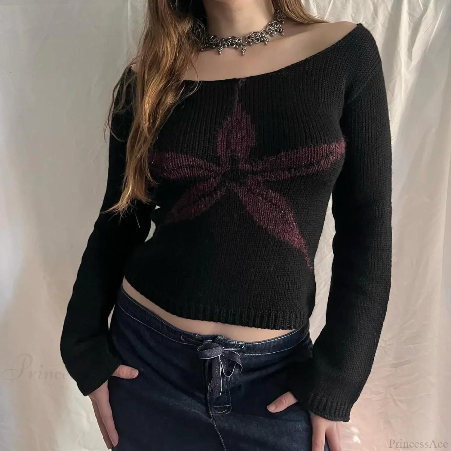 Y2K Vintage Off Shoulder Slim Fit Aesthetic Knit Top - Image 3