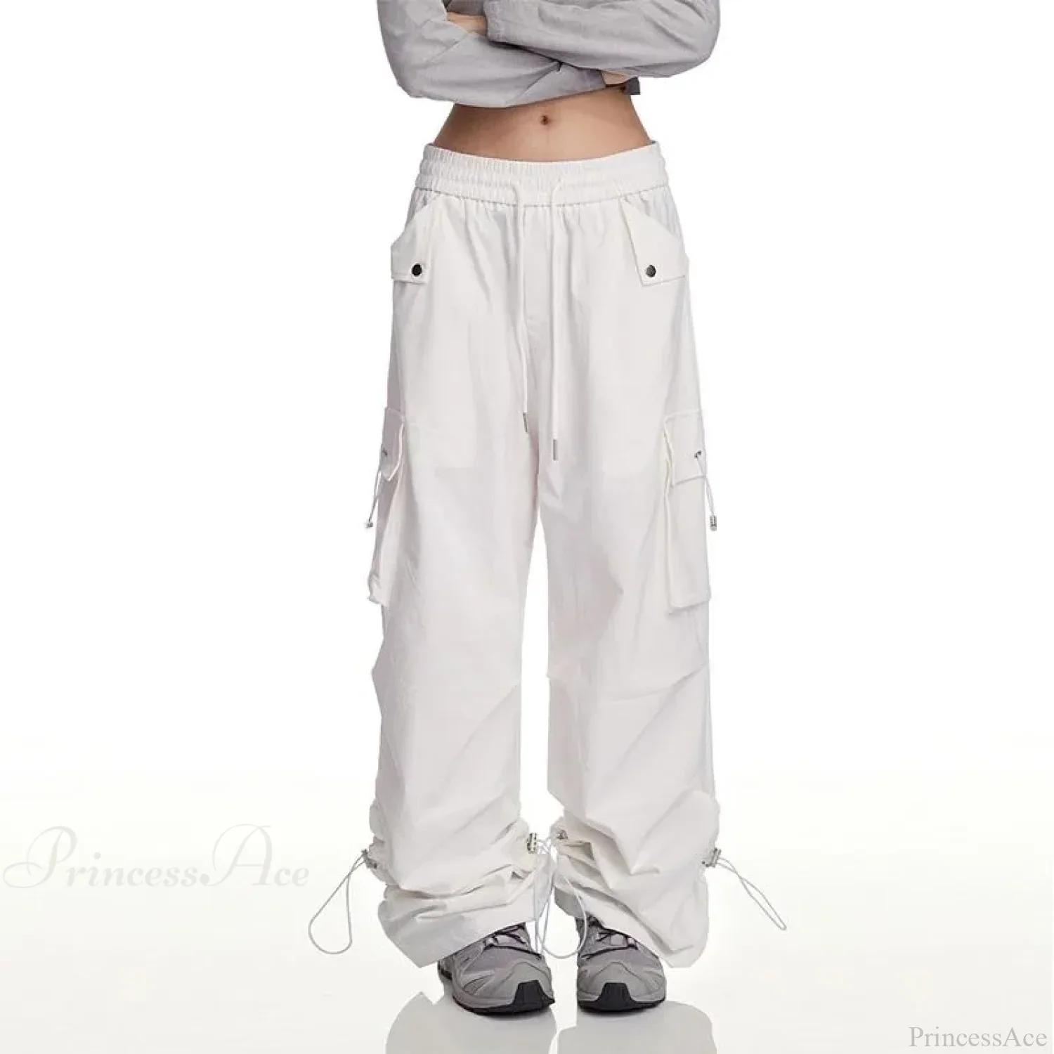 Y2K White Cargo Baggy Pants - Image 2