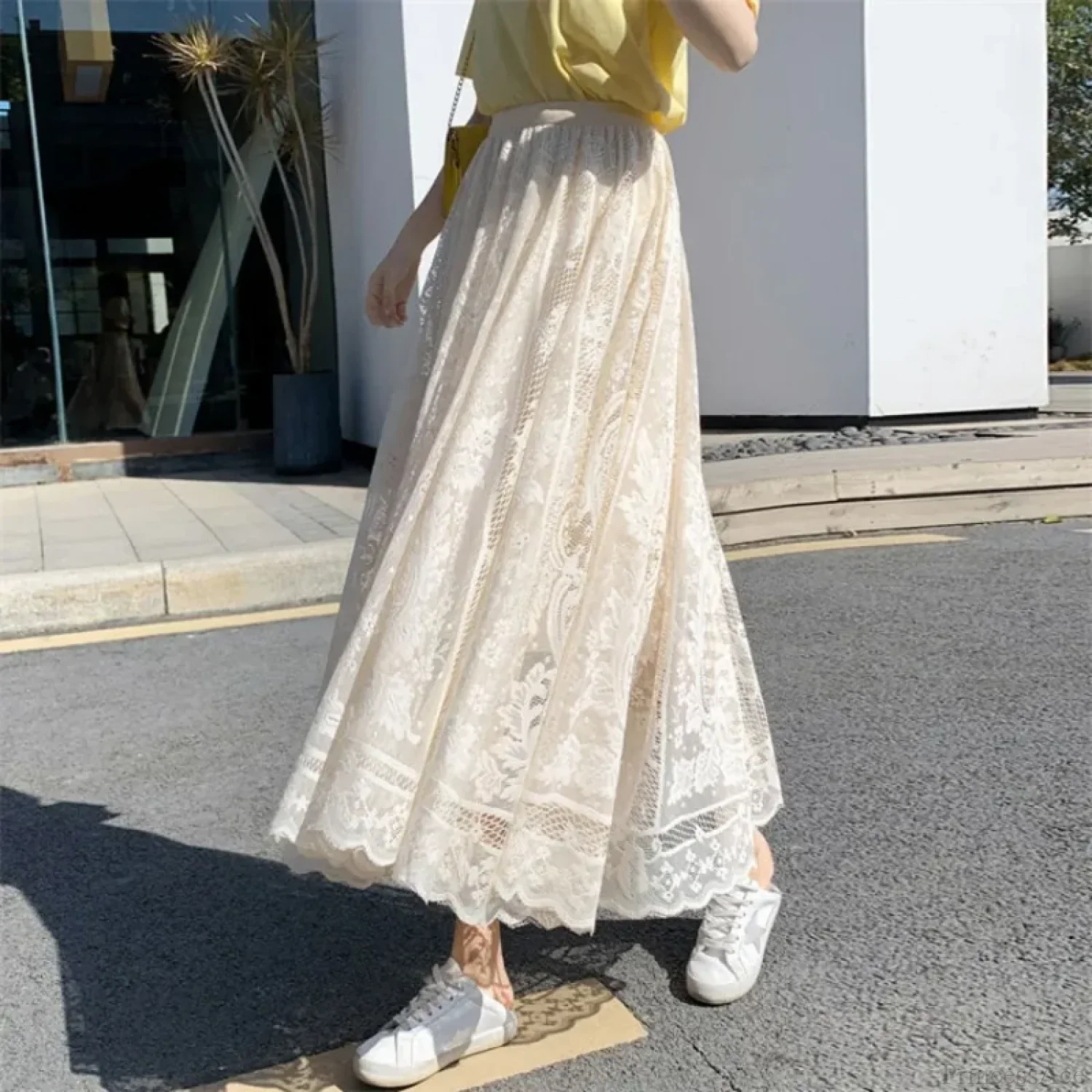 Y2K Women's Lace Crochet Umbrella Long Skirt Bohemian High Waist - Image 5