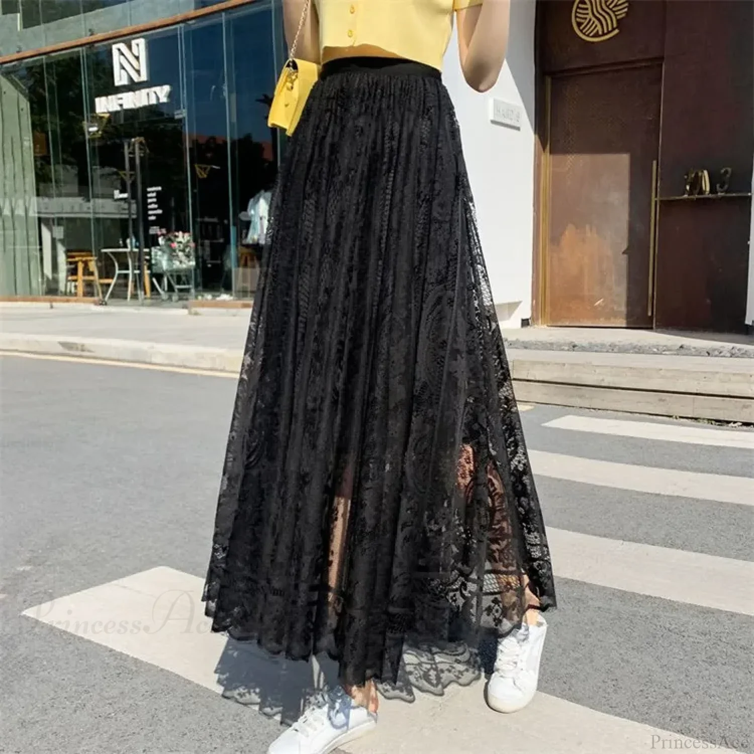 Y2K Women's Lace Crochet Umbrella Long Skirt Bohemian High Waist - Image 6