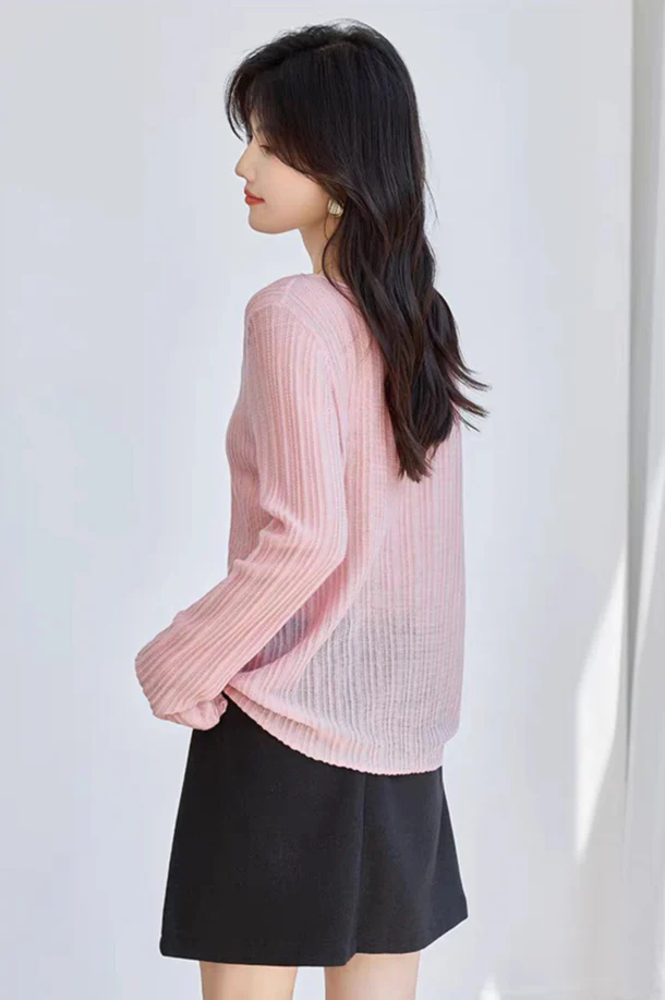 Yaohua Xiyan French Elegant Wool Openwork Ribbed Knit Top - Image 14