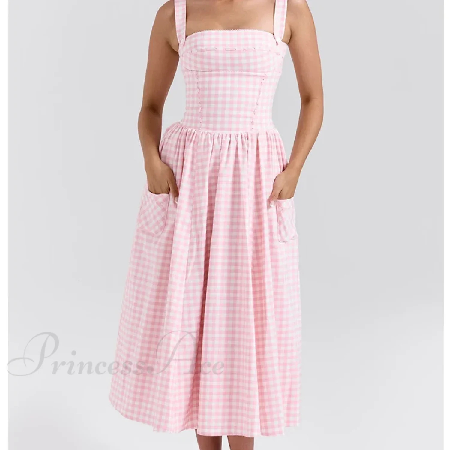 Sexy Sleeveless Plaid Fit and Flare Maxi Dress