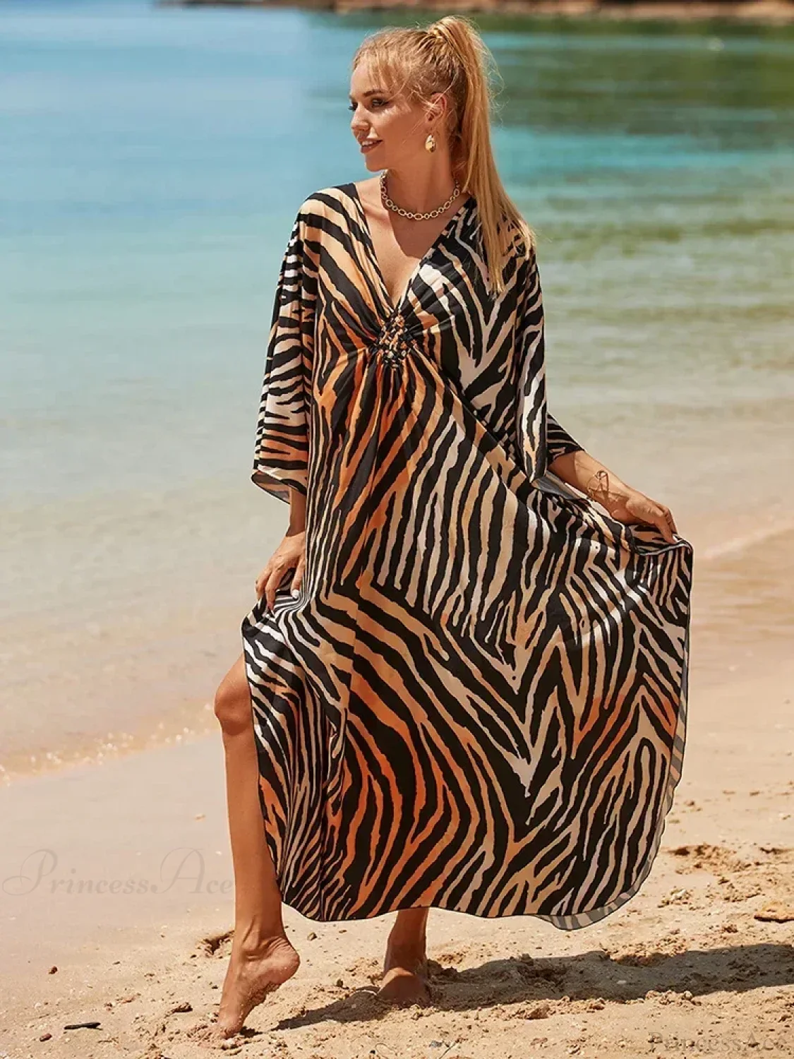 Zebra Stripes Long Dress Cover Up - Image 4