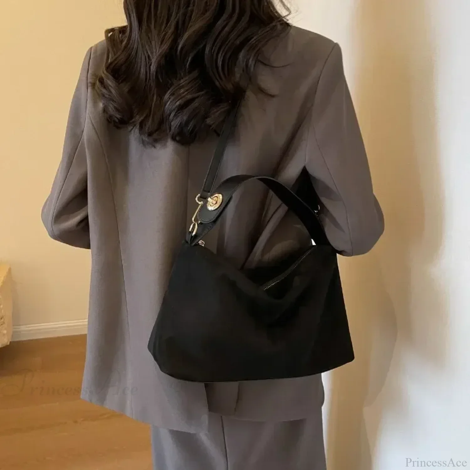 Zip Solid Sewing Thread PU High Capacity Shoulder Handbag - Image 3