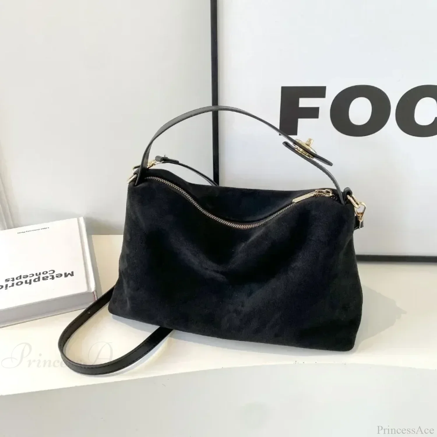 Zip Solid Sewing Thread PU High Capacity Shoulder Handbag - Image 4