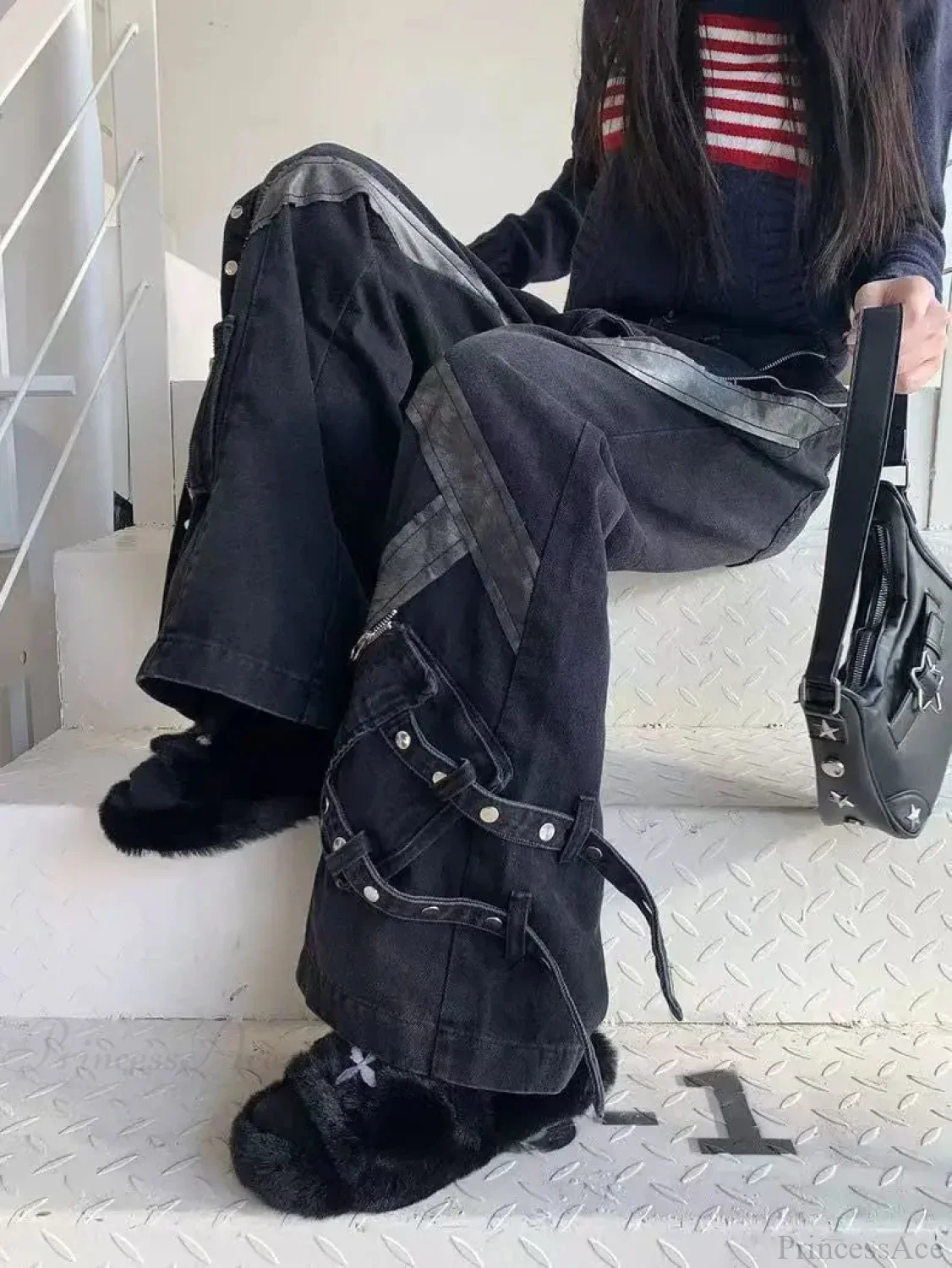 Zipper Joining Gothic Flared Pant - Image 5