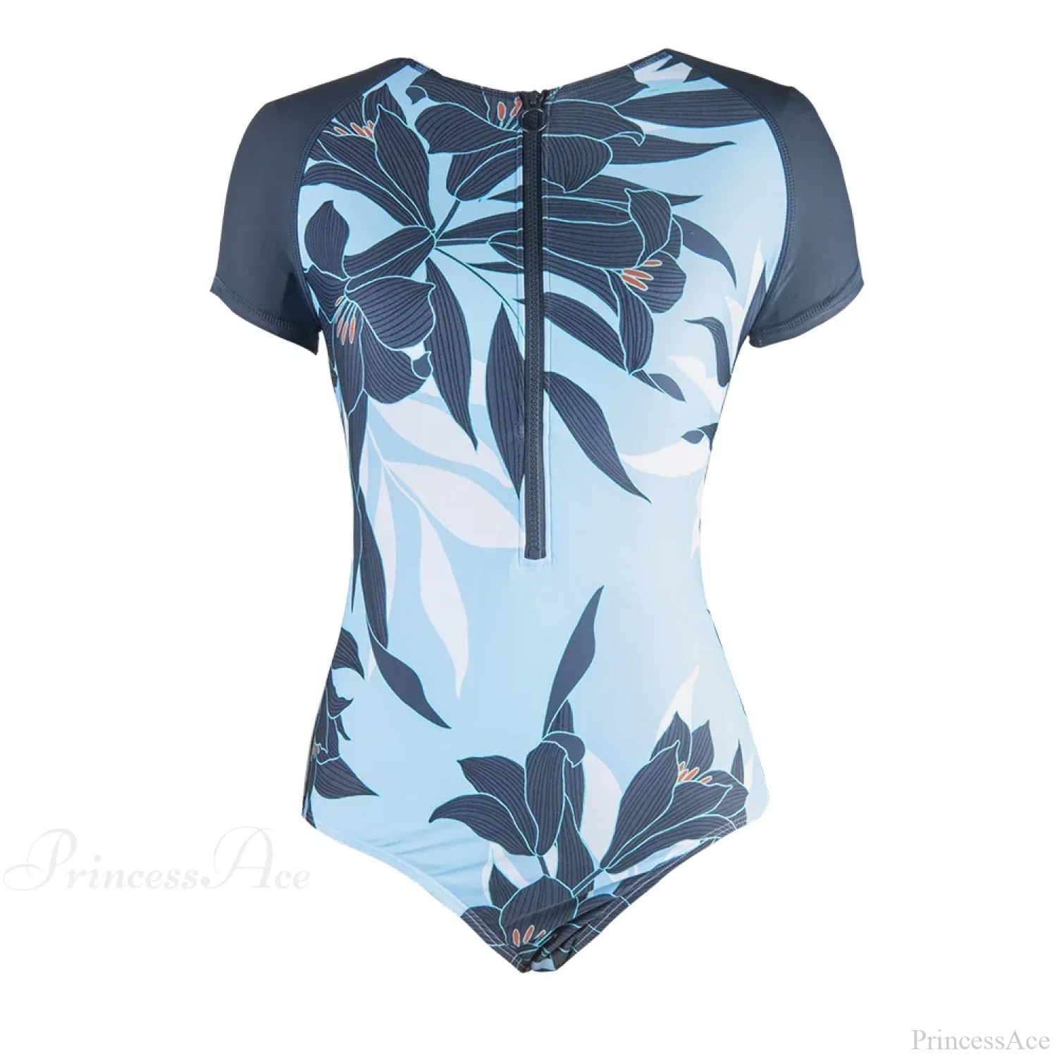 Zipper Short Sleeve High Neck One Piece Set - Image 2