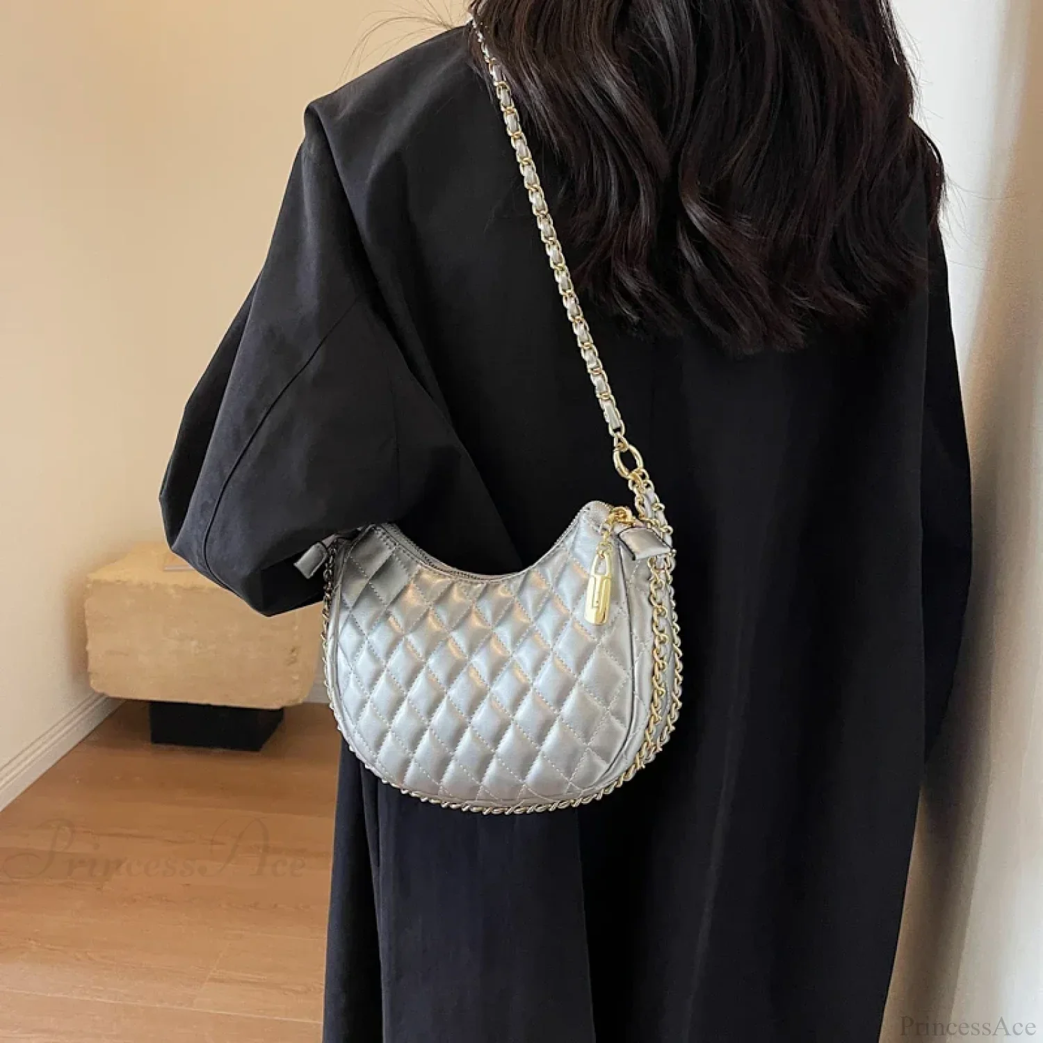 Zipper Women's Bag Diamond Crossbody PU Leather Clutch - Image 4