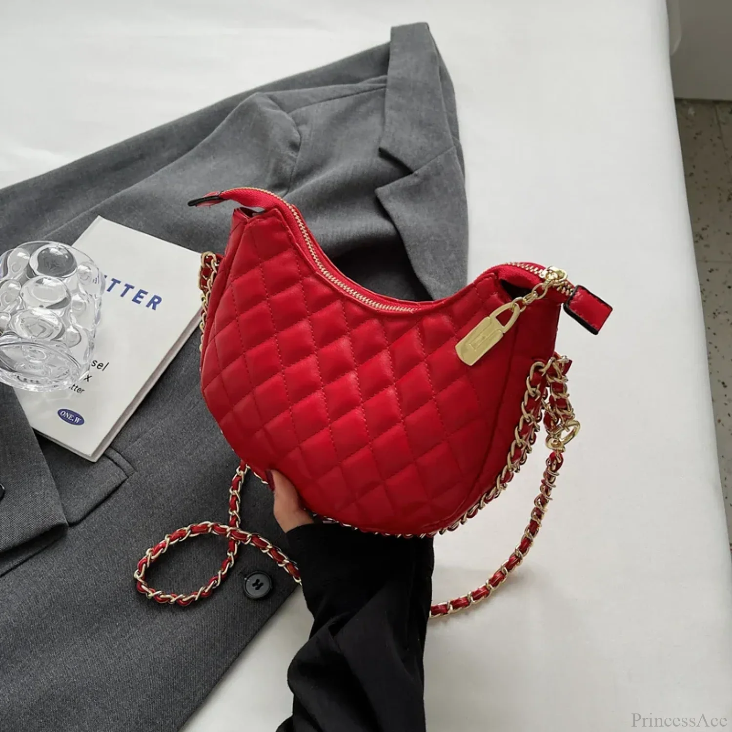 Zipper Women's Bag Diamond Crossbody PU Leather Clutch - Image 7