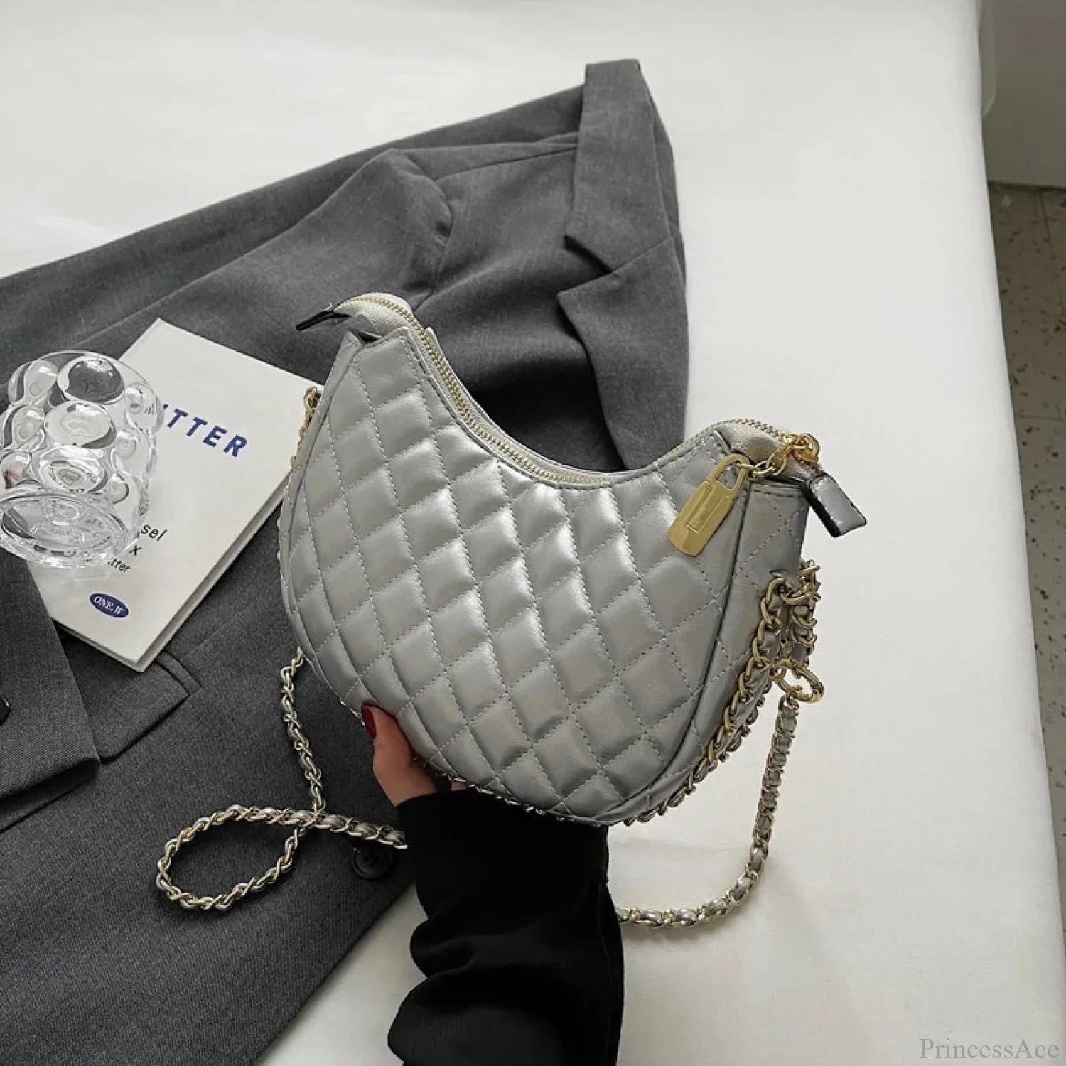 Zipper Women's Bag Diamond Crossbody PU Leather Clutch - Image 8