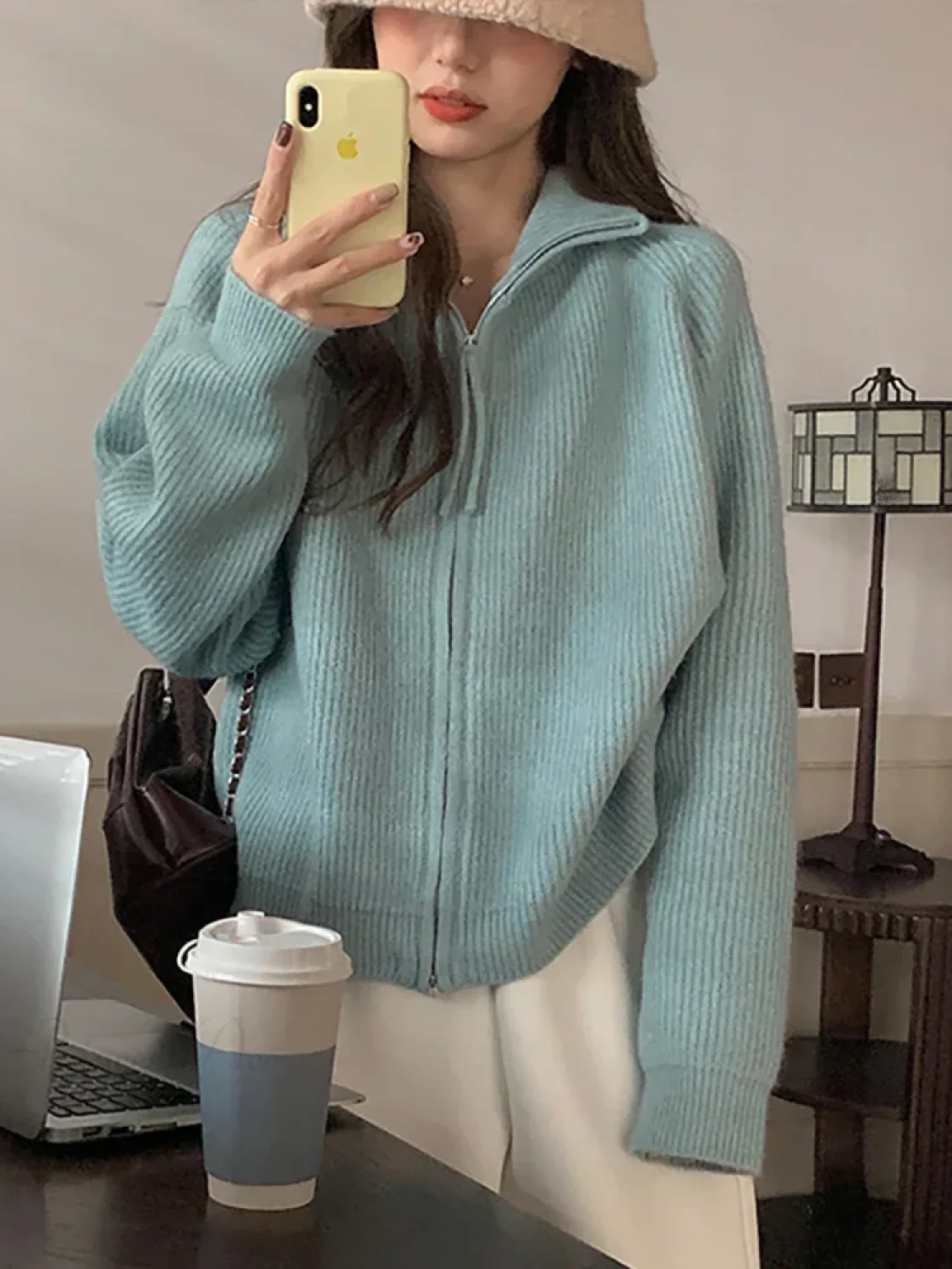 Zippered Knit Cardigan - Image 5
